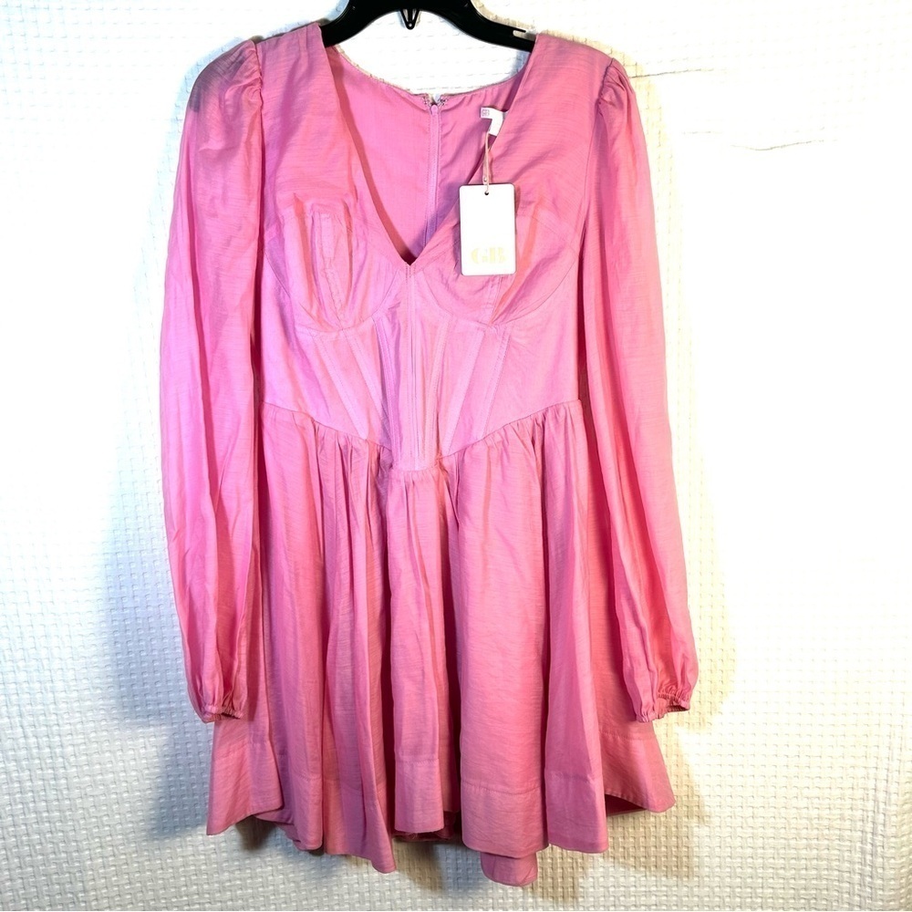NEW Gianni Bini Corset Dress Juniors M Bubblegum Pink Long Sleeve Mini Lined